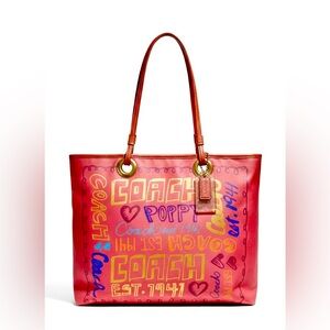 Coach Poppy Evie Graffiti Coated Canvas Tote Bag Vintage Rare Hot Pink
